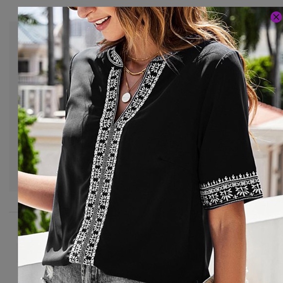 Boho , short sleeve V Neck Top - Picture 1 of 3